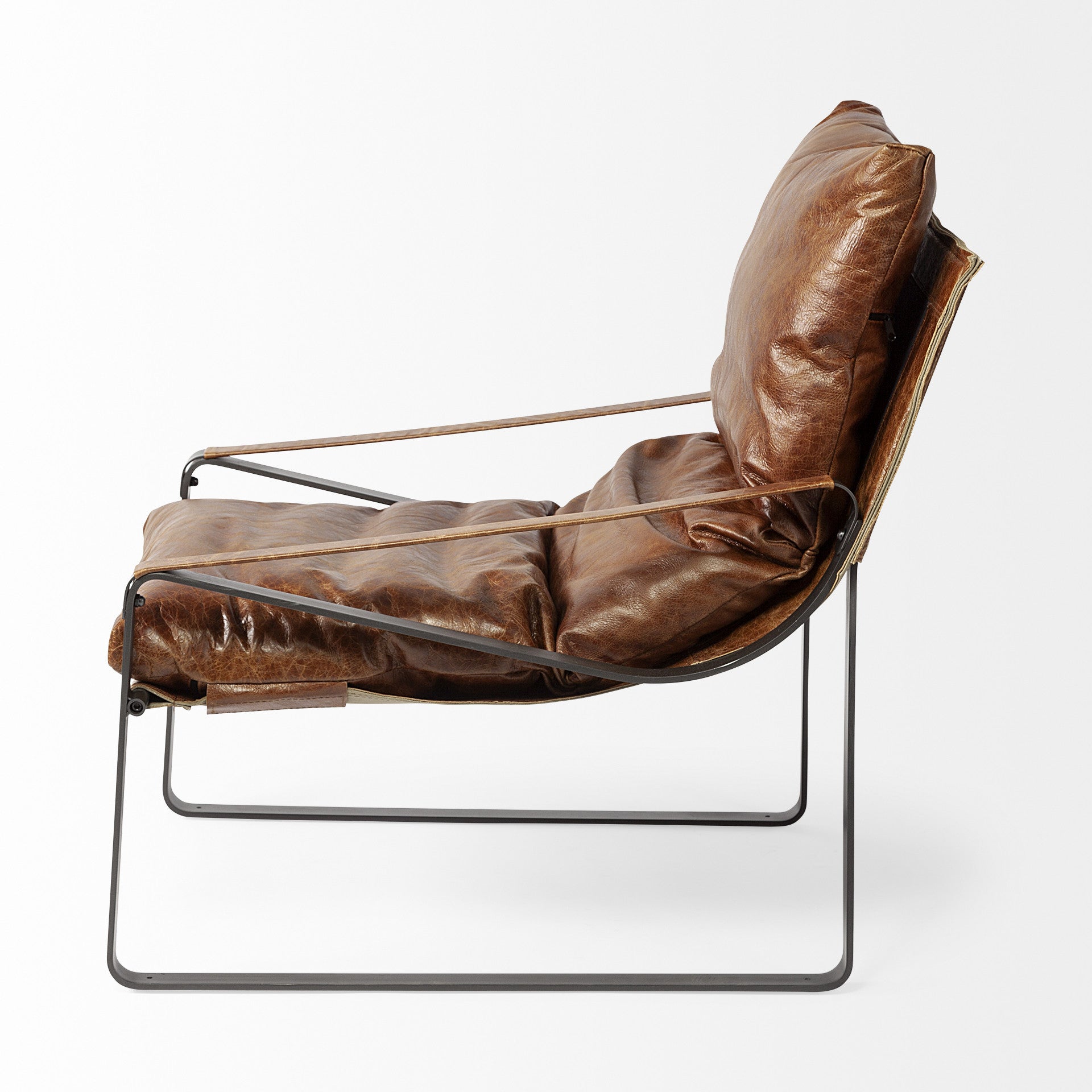 Brown & Black Leather Distressed Lounge Chair