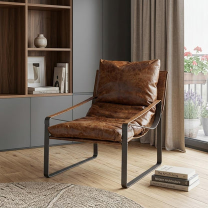 Brown & Black Leather Distressed Lounge Chair