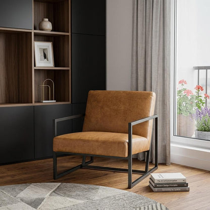 Brown & Black Faux Leather Distressed Arm Chair