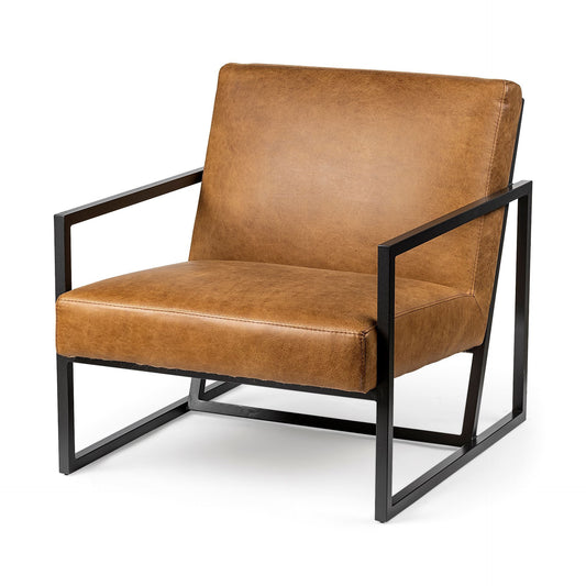 Brown & Black Faux Leather Distressed Arm Chair