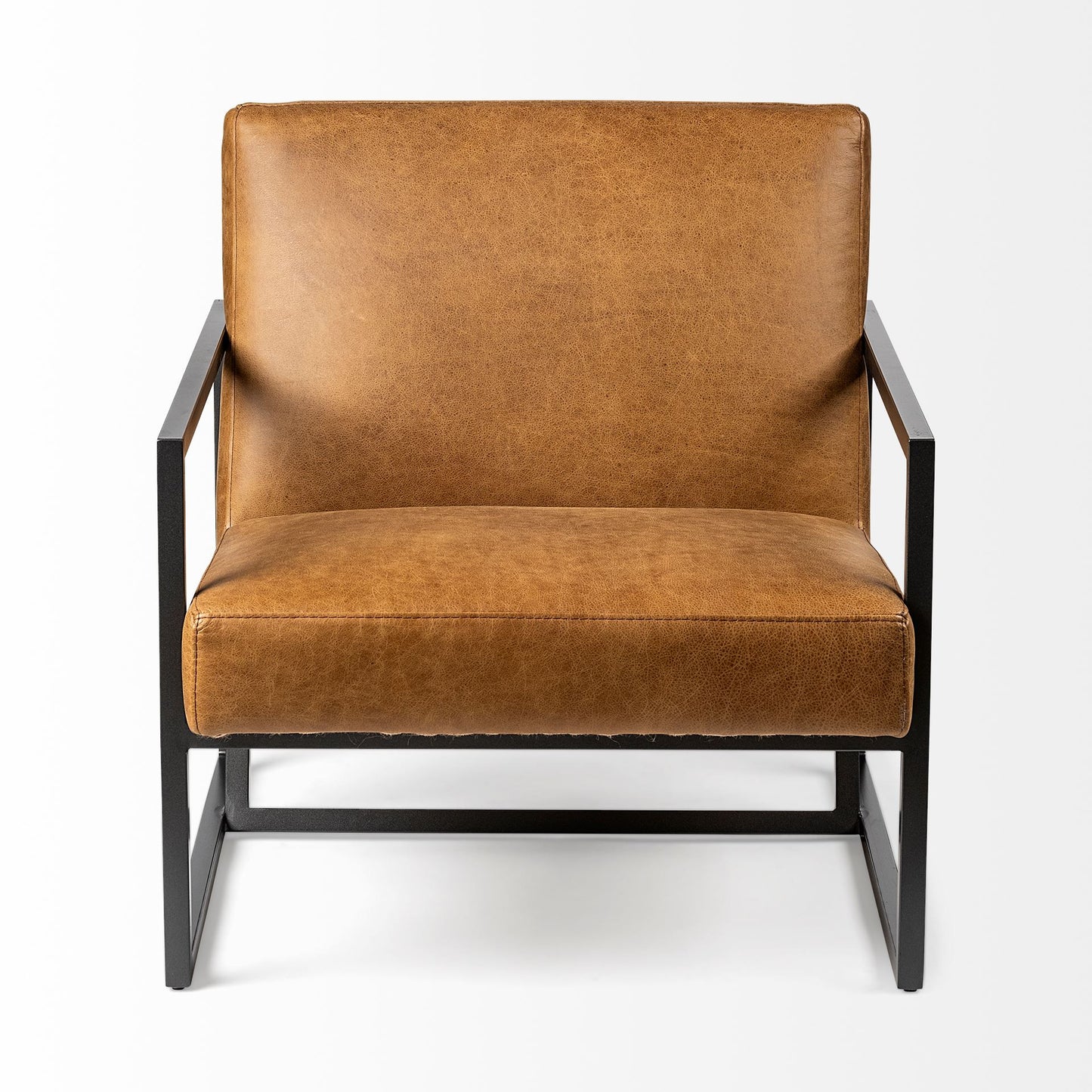 Brown & Black Faux Leather Distressed Arm Chair
