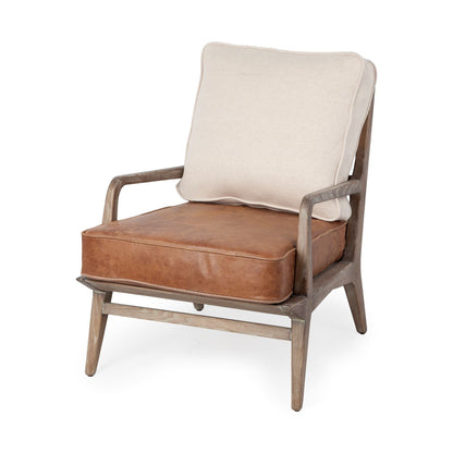 Beige & Brown Leather Arm Chair