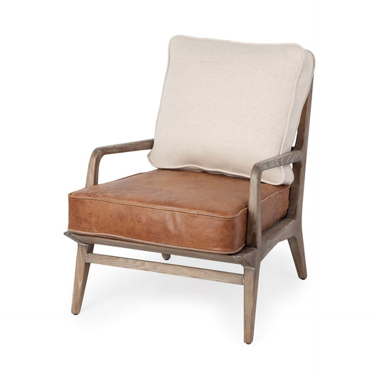 Beige & Brown Leather Arm Chair