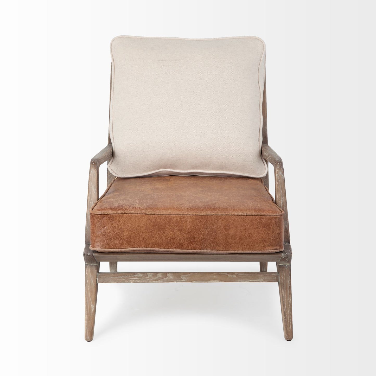 Beige & Brown Leather Arm Chair