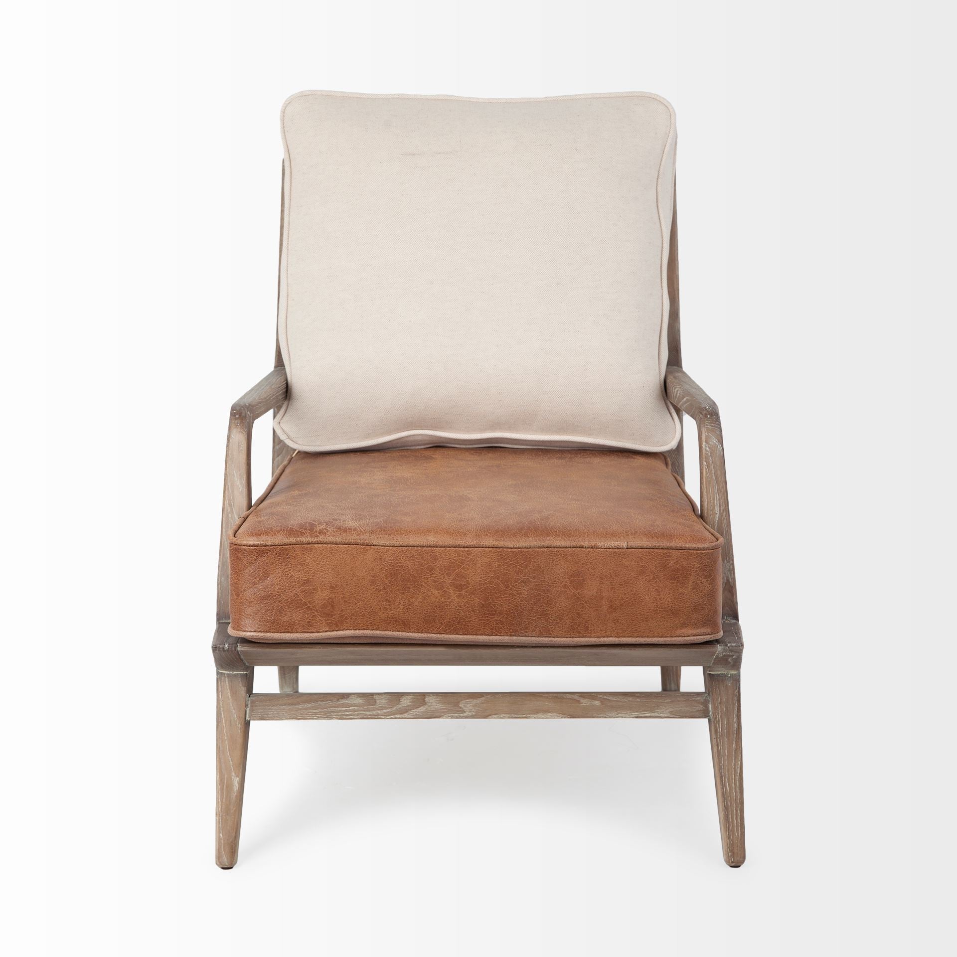 Beige & Brown Leather Arm Chair