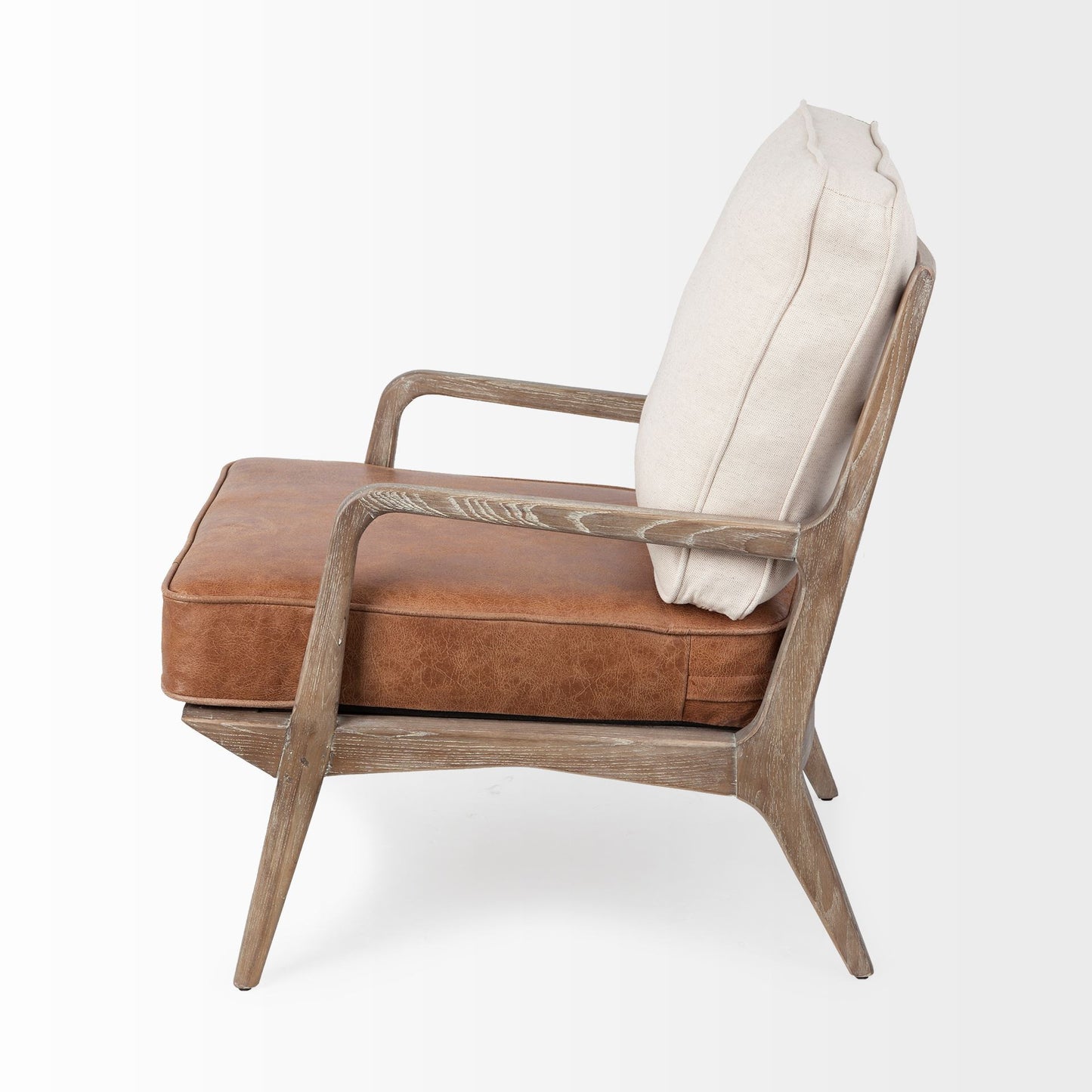 Beige & Brown Leather Arm Chair