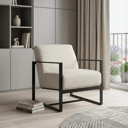 Cream & Black Fabric Arm Chair