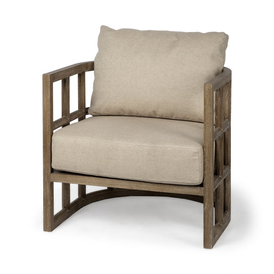 Cream & Brown Fabric Arm Chair