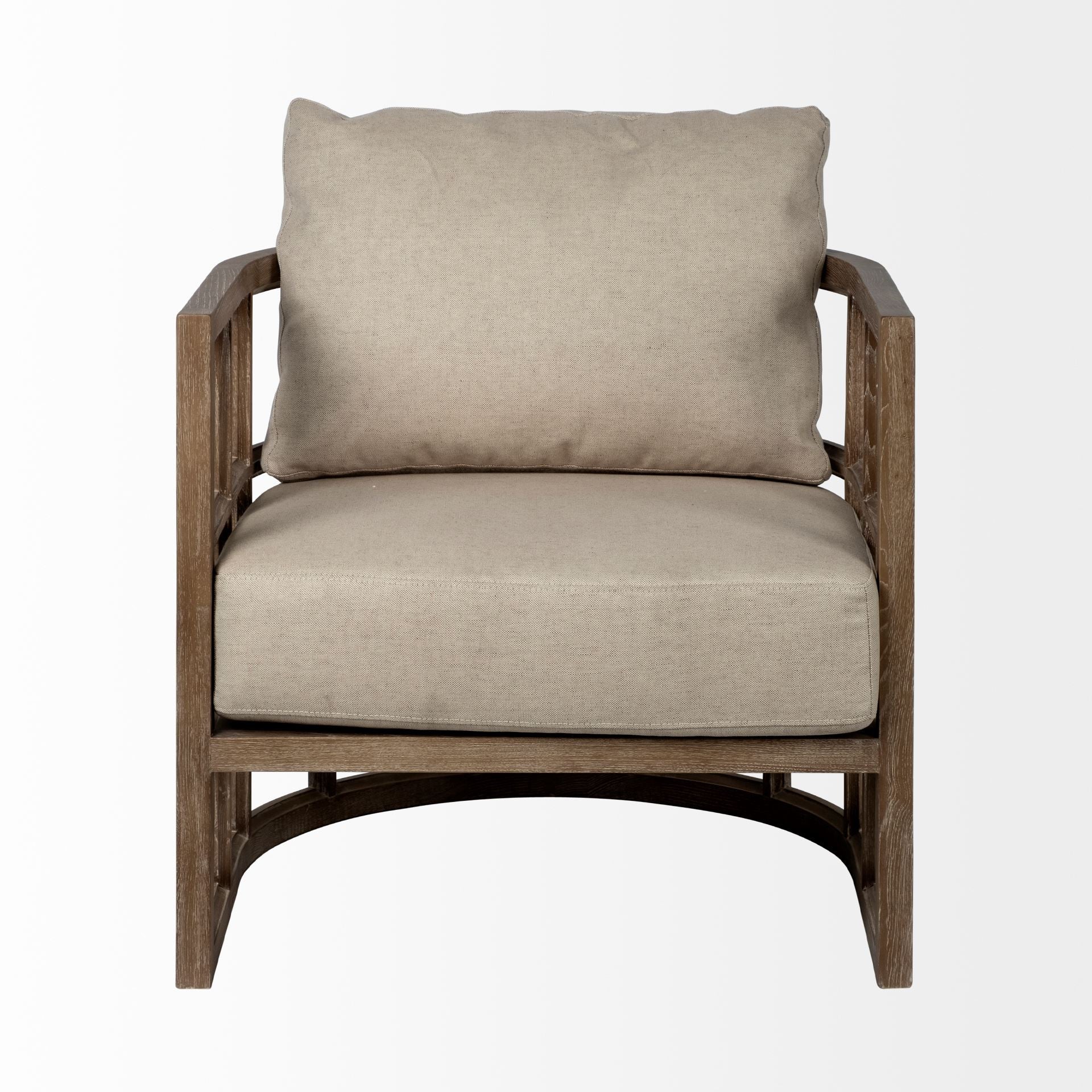 Cream & Brown Fabric Arm Chair