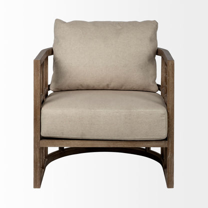 Cream & Brown Fabric Arm Chair