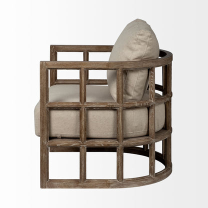 Cream & Brown Fabric Arm Chair