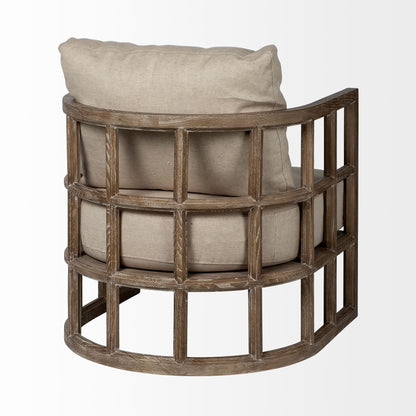 Cream & Brown Fabric Arm Chair
