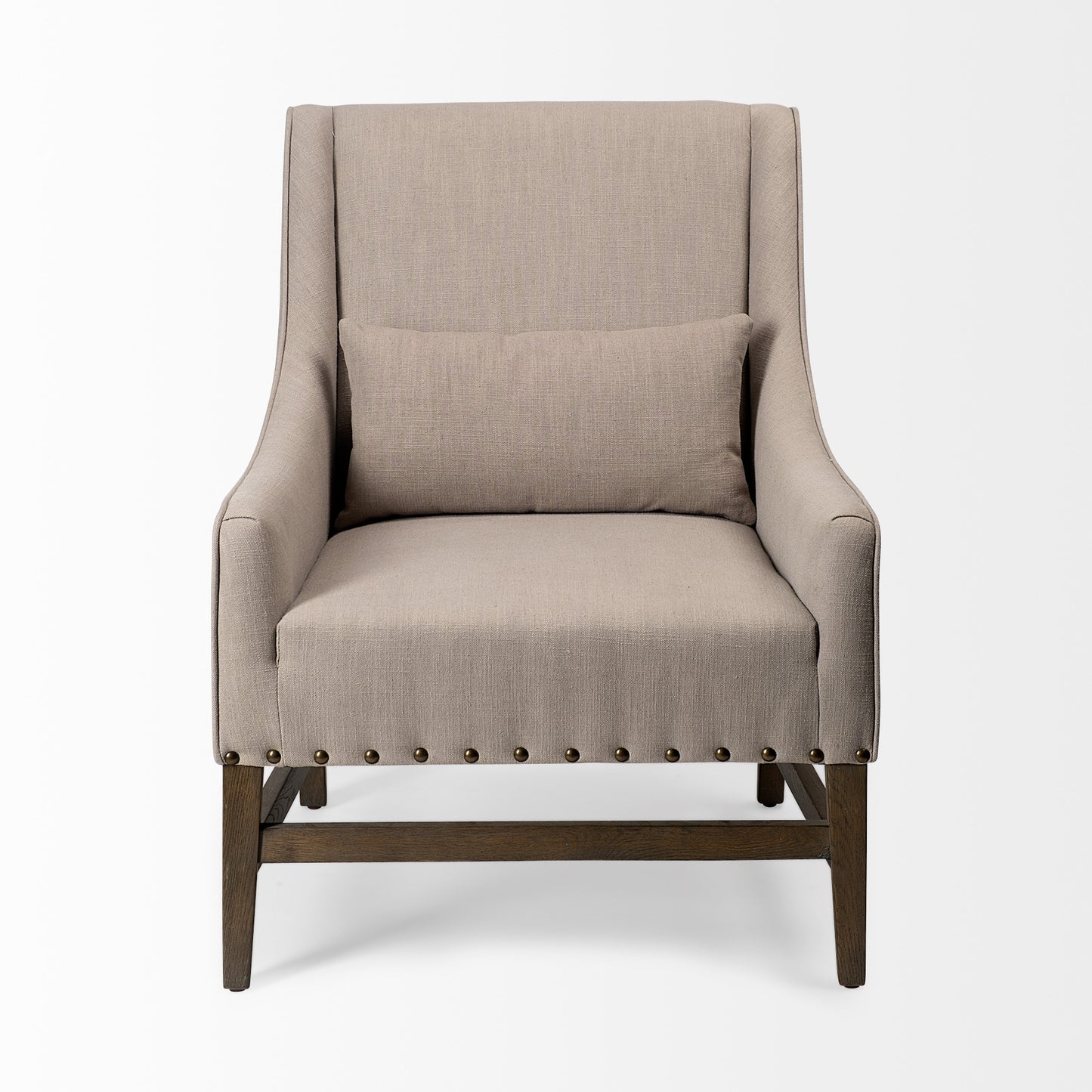 Gray & Beige Fabric & Solid Wood Wingback Chair