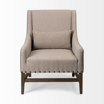 Gray & Beige Fabric & Solid Wood Wingback Chair