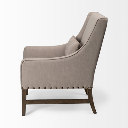 Gray & Beige Fabric & Solid Wood Wingback Chair