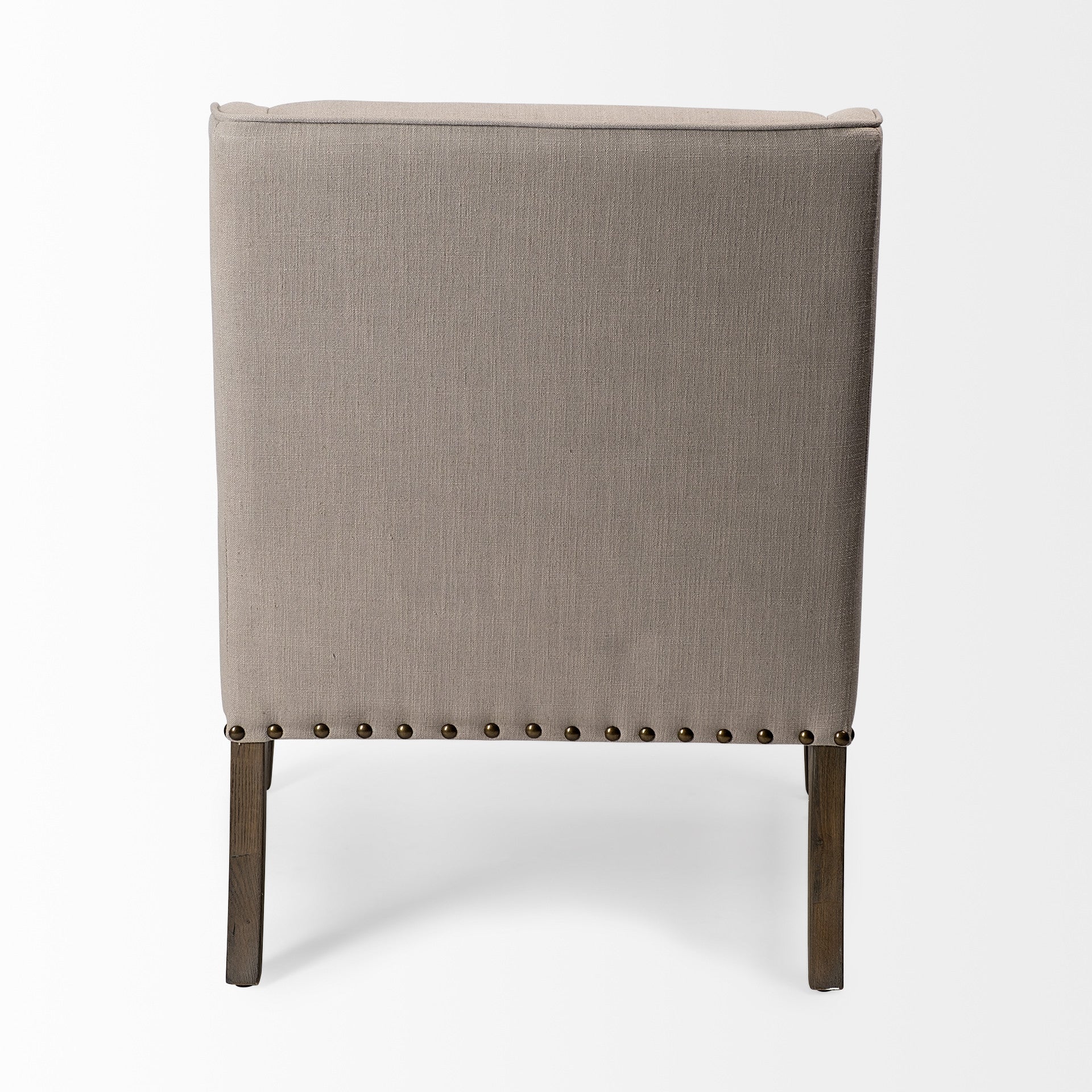 Gray & Beige Fabric & Solid Wood Wingback Chair