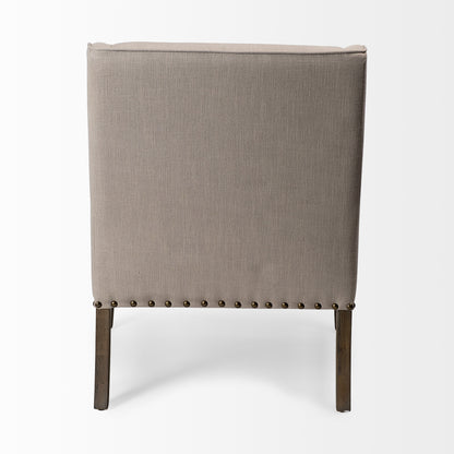 Gray & Beige Fabric & Solid Wood Wingback Chair