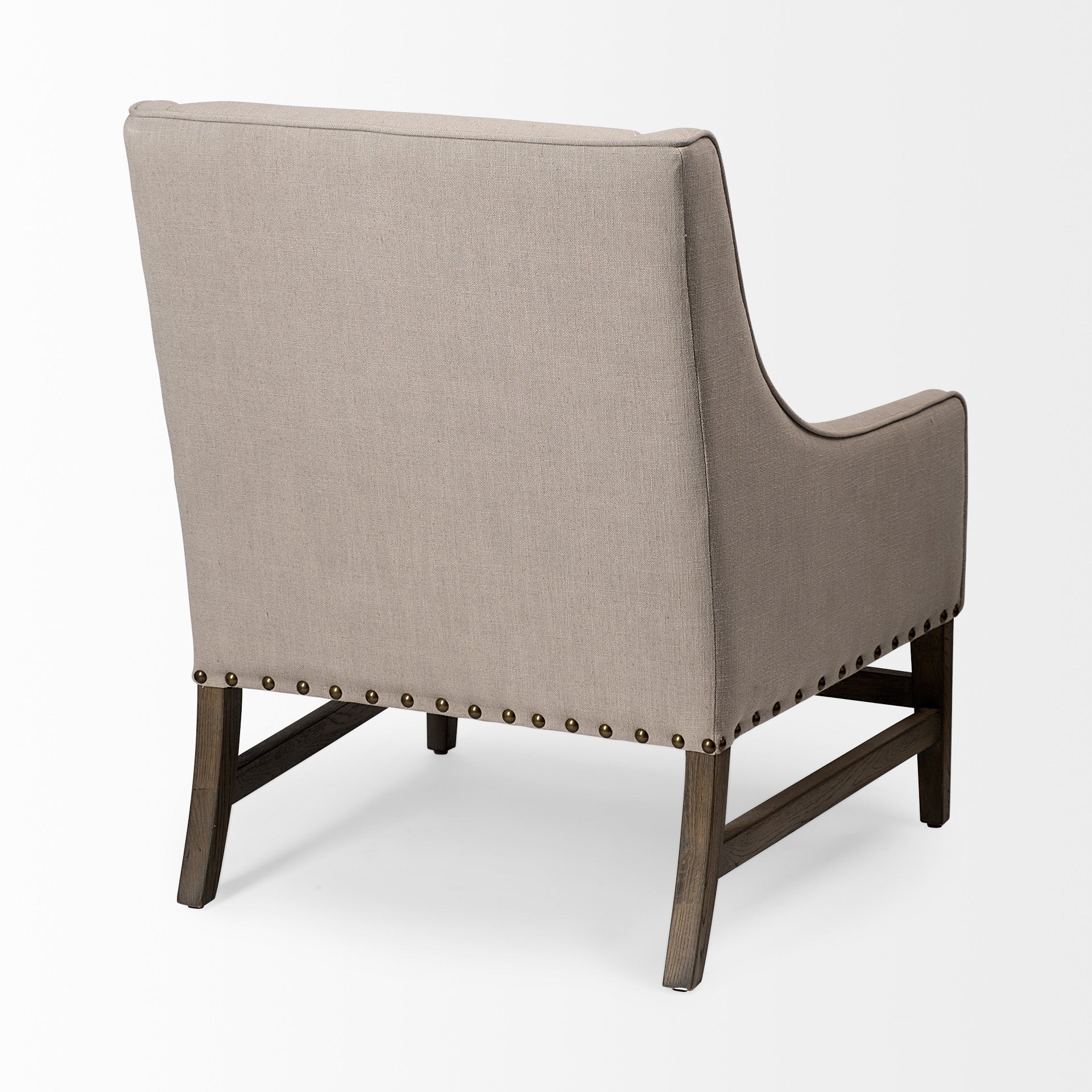 Gray & Beige Fabric & Solid Wood Wingback Chair