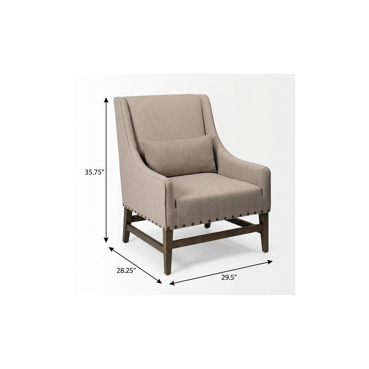 Gray & Beige Fabric & Solid Wood Wingback Chair