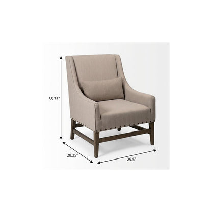 Gray & Beige Fabric & Solid Wood Wingback Chair