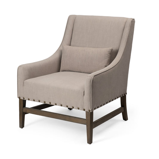 Gray & Beige Fabric & Solid Wood Wingback Chair
