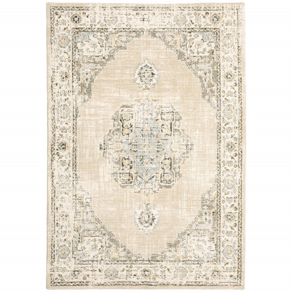7 x 9 Beige & Ivory Center Jewel Rug