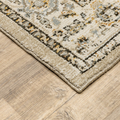 7 x 9 Beige & Ivory Center Jewel Rug