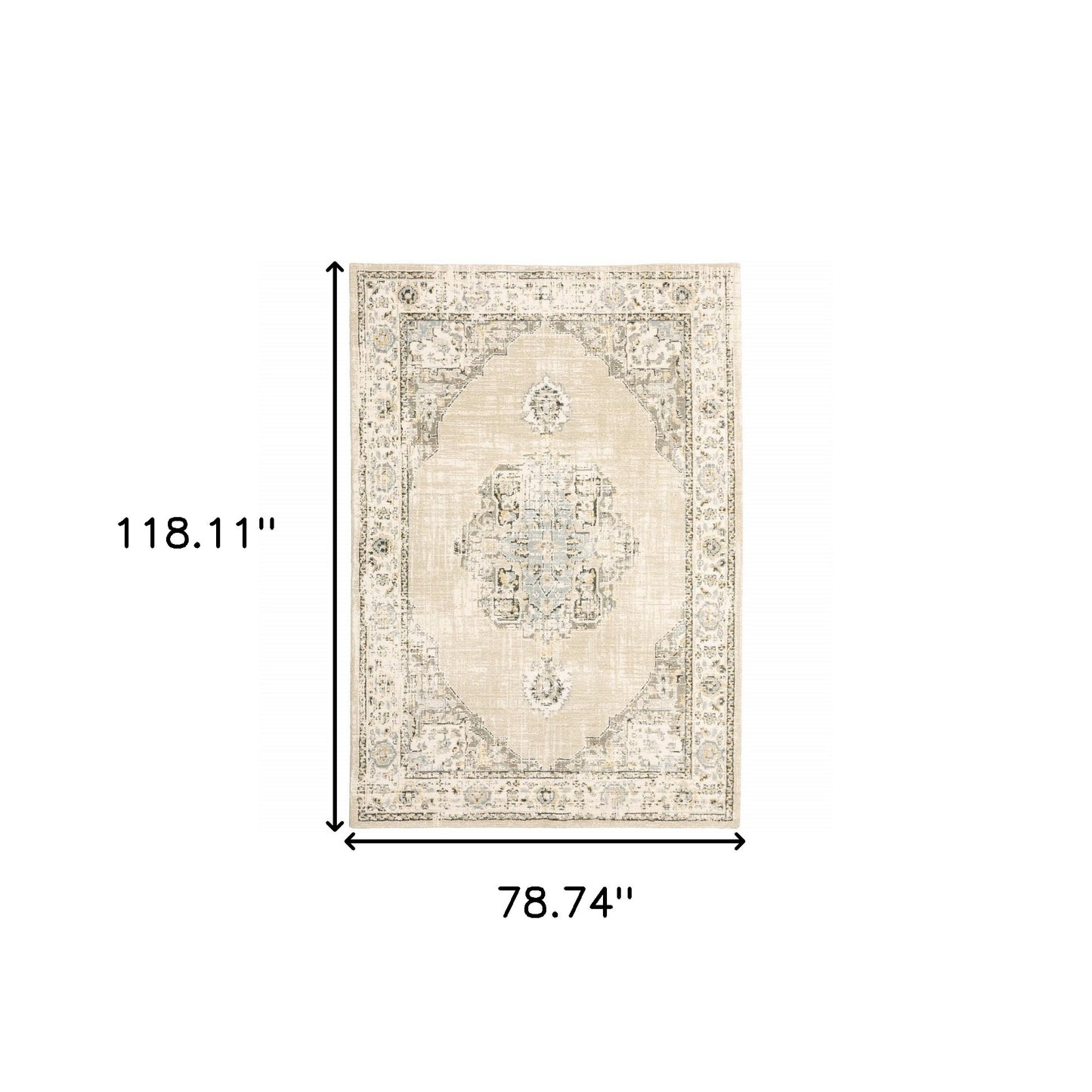 7 x 9 Beige & Ivory Center Jewel Rug