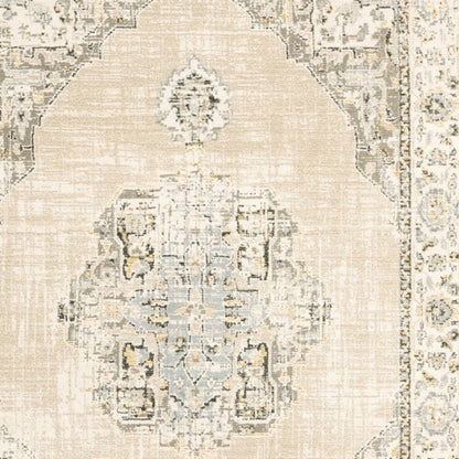 7 x 9 Beige & Ivory Center Jewel Rug