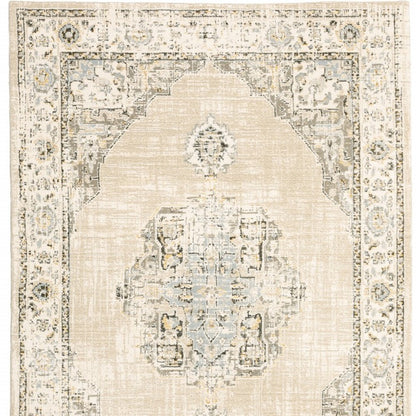 7 x 9 Beige & Ivory Center Jewel Rug