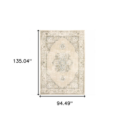 8 x 10 Beige & Ivory Center Jewel Rug
