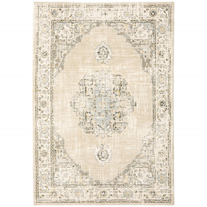 8 x 10 Beige & Ivory Center Jewel Rug