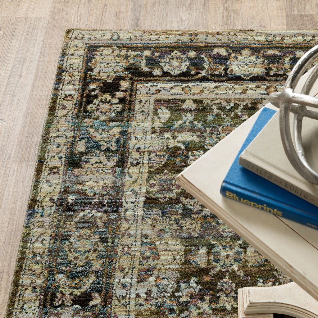 7 x 9 Green & Brown Floral Rug