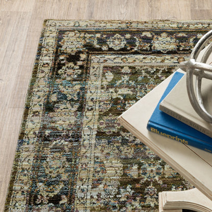 7 x 9 Green & Brown Floral Rug