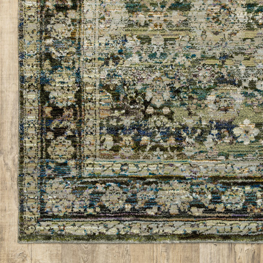 8 x 10 Green & Brown Floral Rug