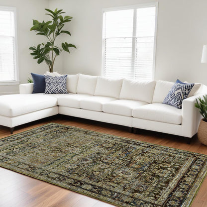 8 x 10 Green & Brown Floral Rug
