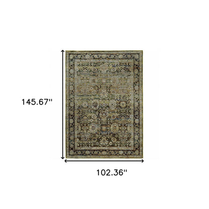 9 x 12 Green & Brown Floral Rug