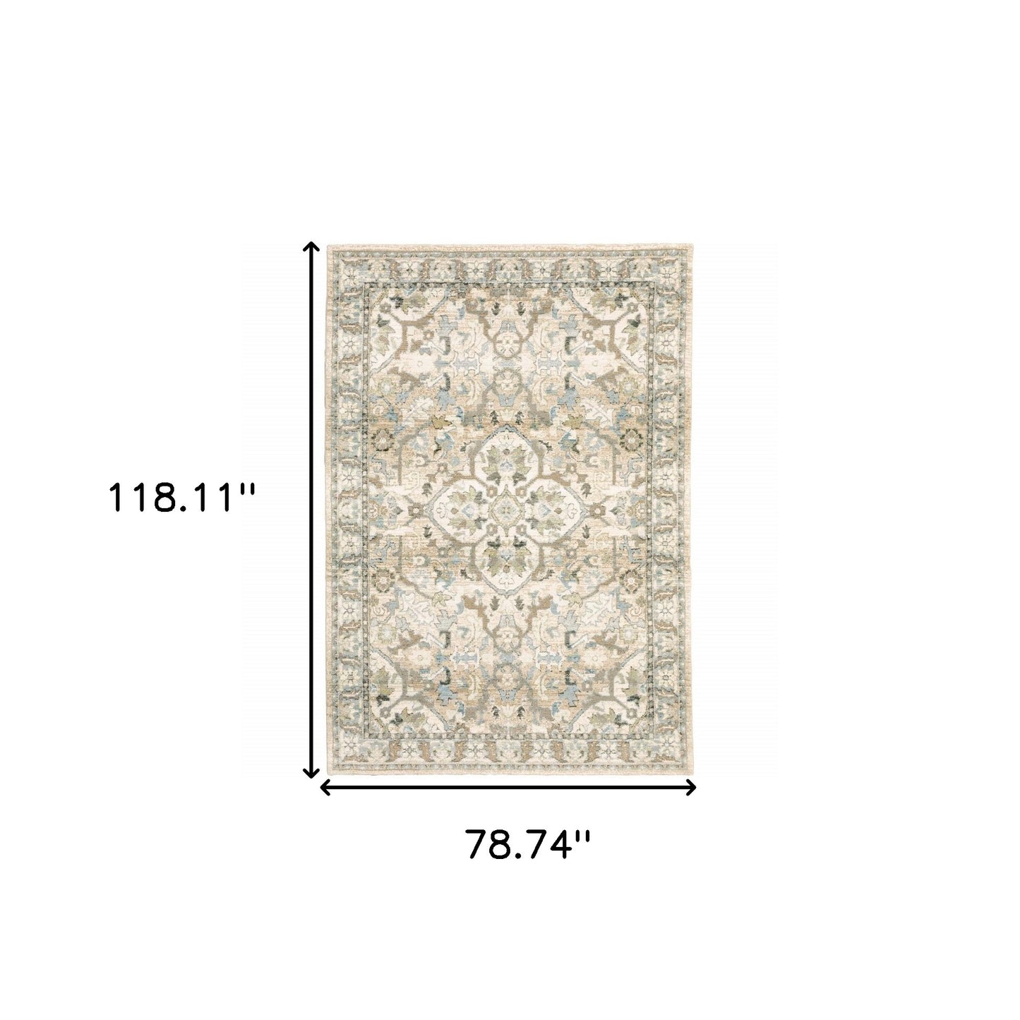 7 x 9 Beige & Ivory Medallion Rug