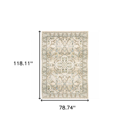 7 x 9 Beige & Ivory Medallion Rug