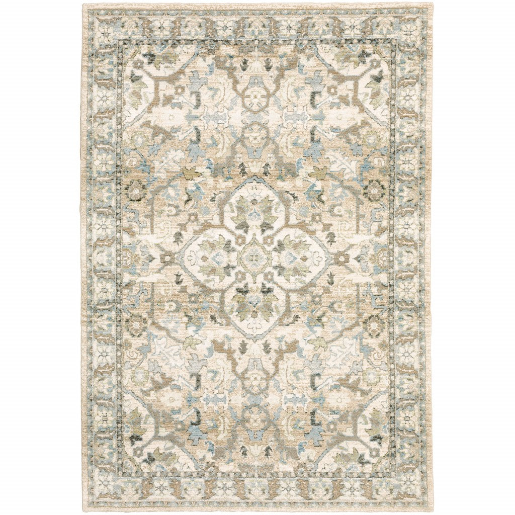 9 x 12 Beige & Ivory Medallion Rug