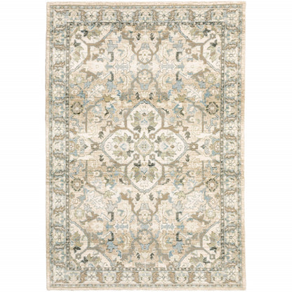 9 x 12 Beige & Ivory Medallion Rug