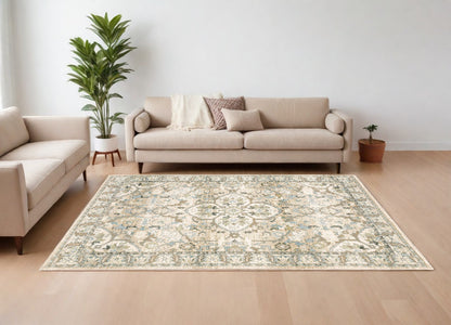 9 x 12 Beige & Ivory Medallion Rug