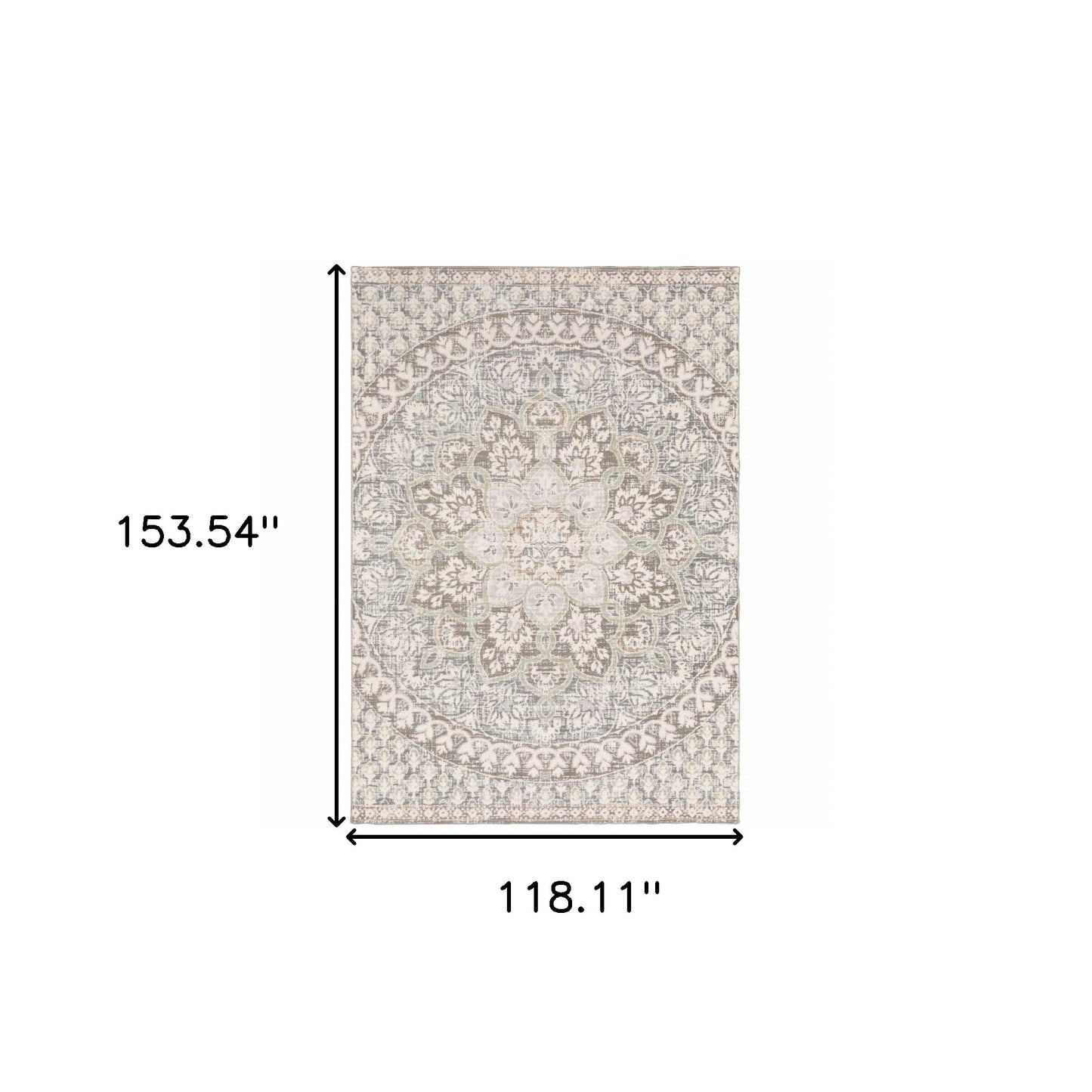 9 x 12 Ivory Grey Distresed Oversize Medallion Indoor Rug