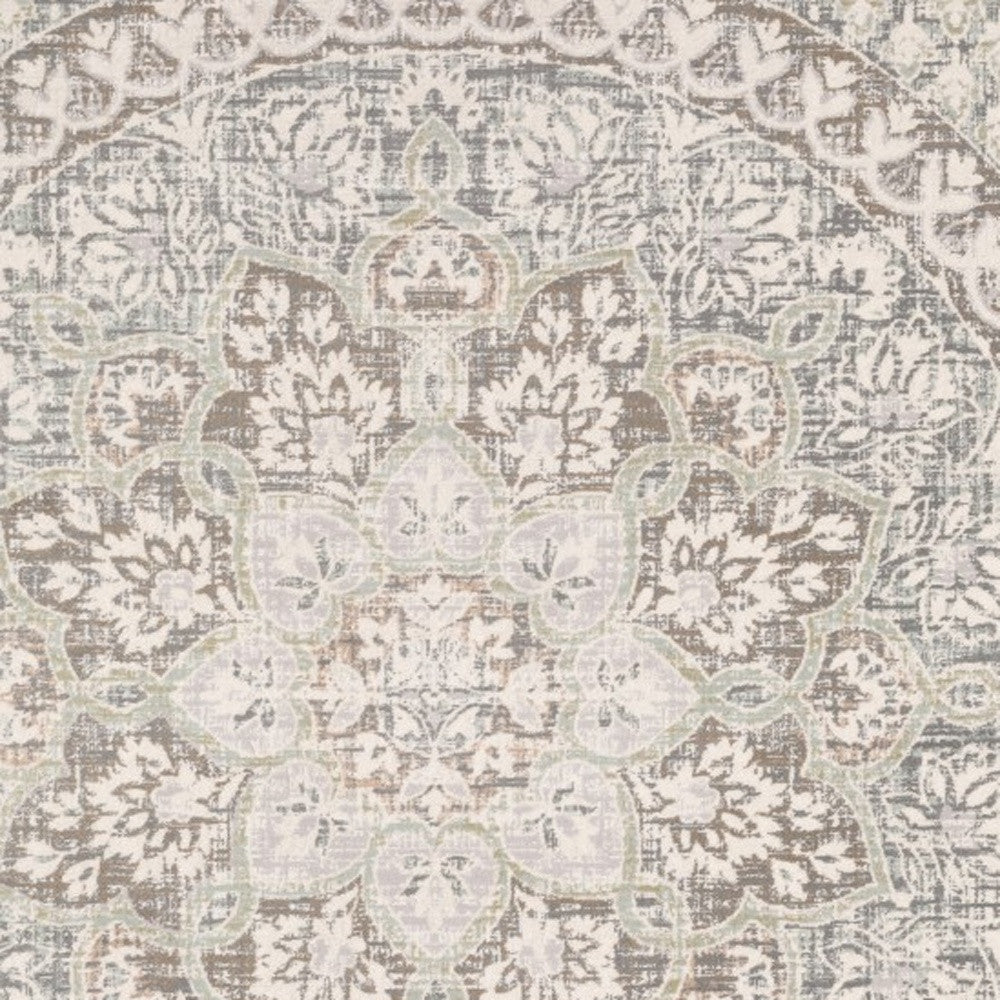 9 x 12 Ivory Grey Distresed Oversize Medallion Indoor Rug