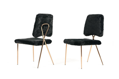 Gold Black Fabric Solid Back Dining Chairs - Set of 2