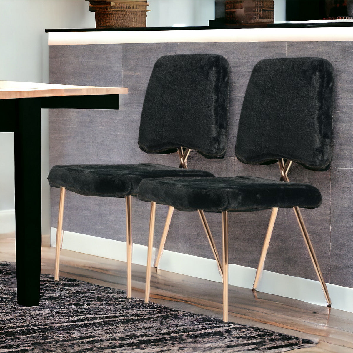 Gold Black Fabric Solid Back Dining Chairs - Set of 2