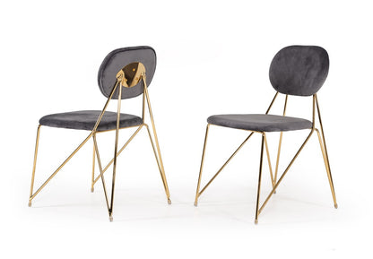 Mid Century Mod Grey Velvet & Gold Dining Chairs - Set of 2