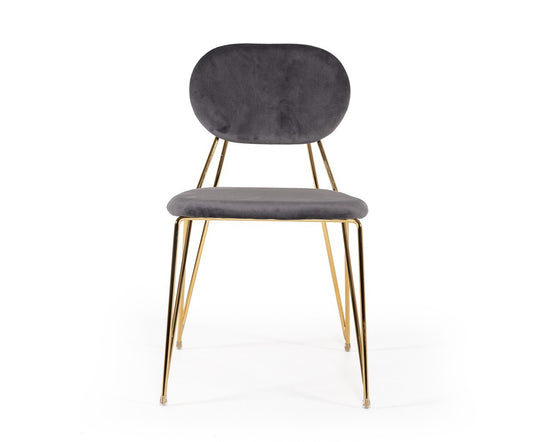 Mid Century Mod Grey Velvet & Gold Dining Chairs - Set of 2