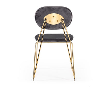 Mid Century Mod Grey Velvet & Gold Dining Chairs - Set of 2