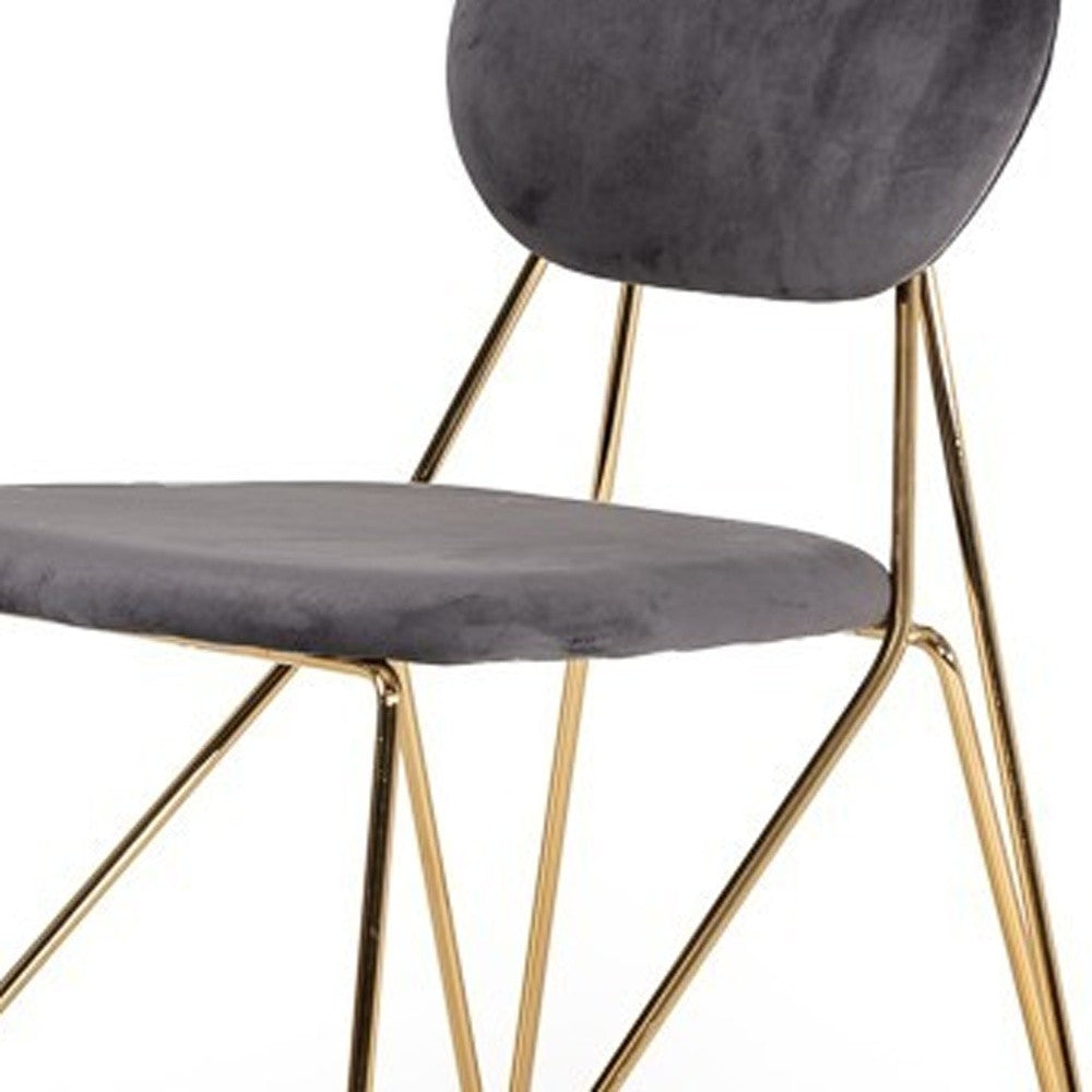 Mid Century Mod Grey Velvet & Gold Dining Chairs - Set of 2